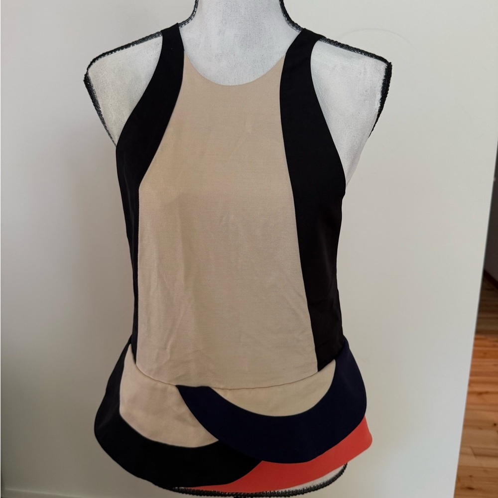 Diane Von Furstenberg Black and Beige Tank Top